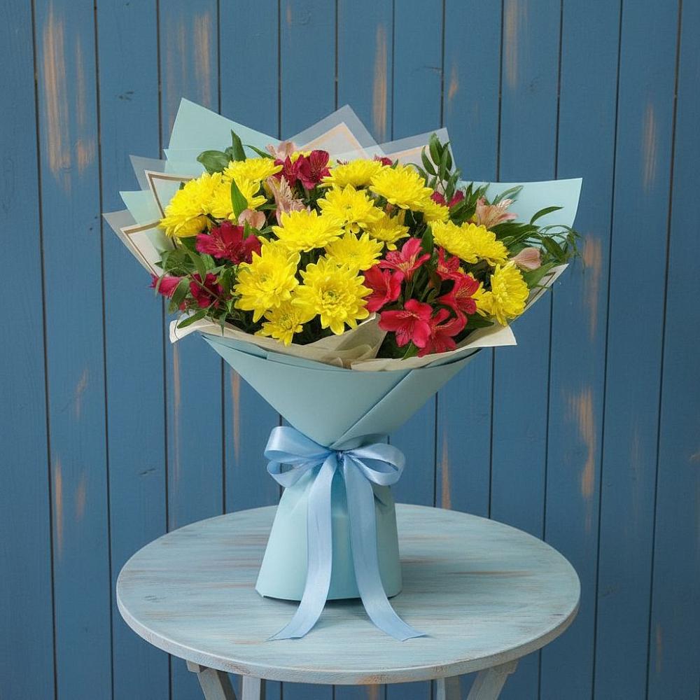 Букет цветов из: Альстромерии и Хризантемы в Куруше