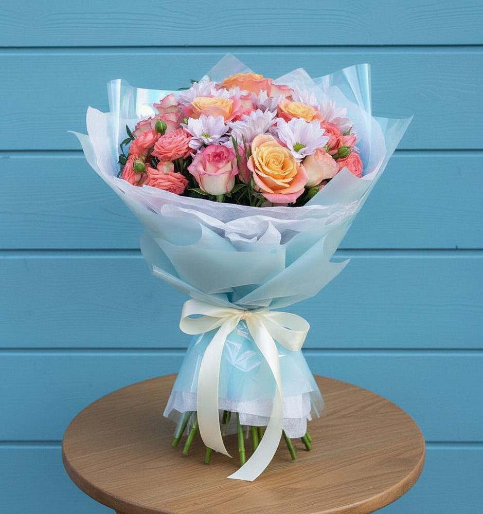 Букет цветов из: Хризантемы и Розы в Куруше